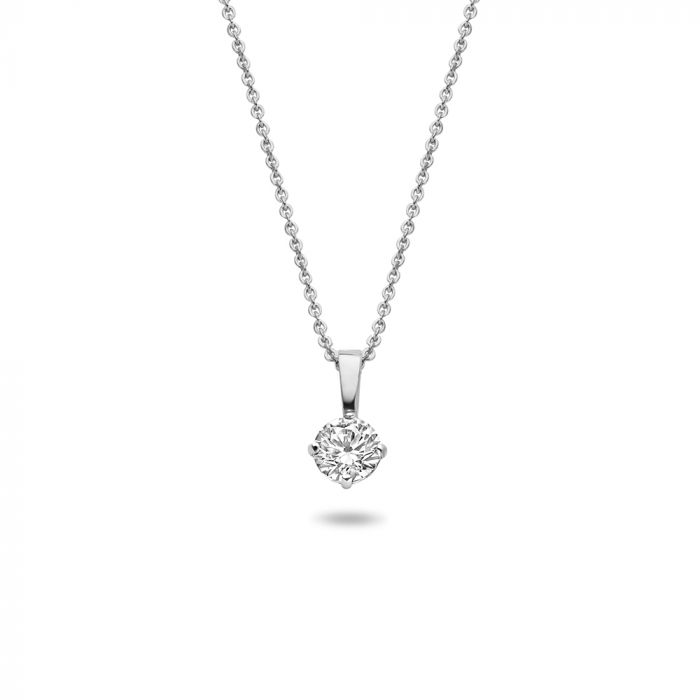 New Bling 9NBG-0627 - ketting met zirkonia hanger - 4mm - ankerschakel - 39+3+3cm - witgoud