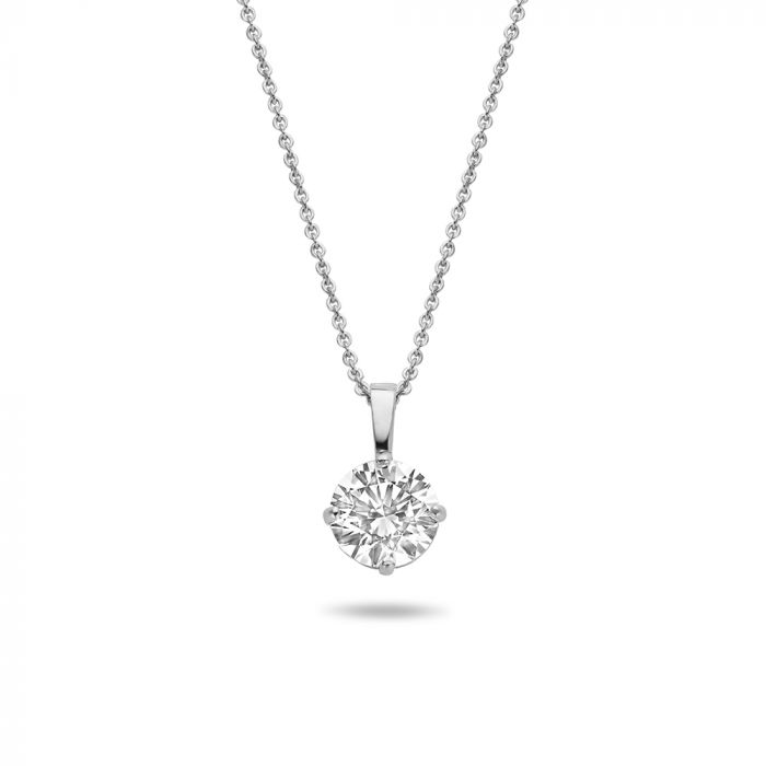 New Bling 9NBG-0628 - ketting met zirkonia hanger - 6mm - ankerschakel - 39+3+3cm - witgoud