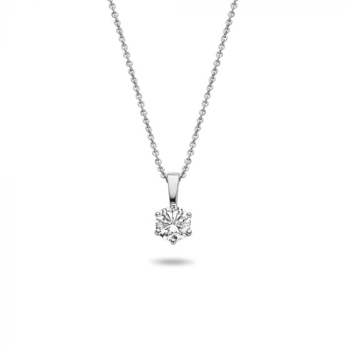 New Bling 9NBG-0629 - ketting met zirkonia hanger - 4mm - ankerschakel - 39+3+3cm - witgoud