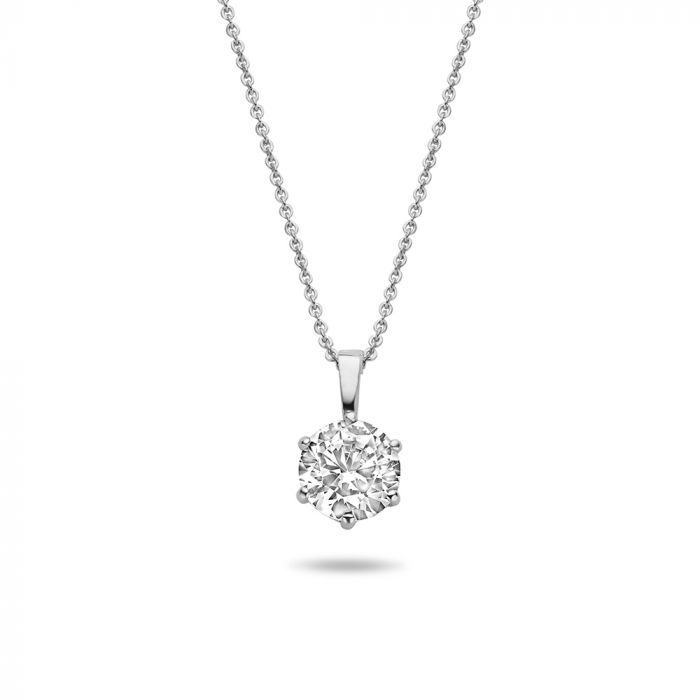 New Bling 9NBG-0630 - ketting met zirkonia hanger - 6mm - ankerschakel - 39+3+3cm - witgoud