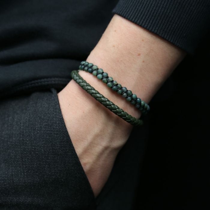 Frank 1967 7FB-0476 Armand Heren - Groen agaat - 4mm - beads - Gevlochten - Element - verstelbaar - Staalkleurig