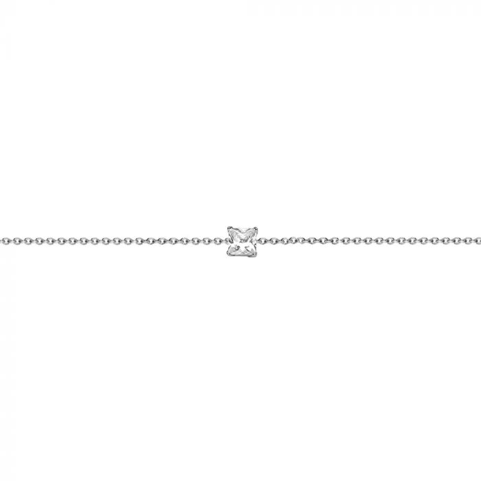 New Bling 9NB-0610 Zilveren Armband met Zirkonia - Ankerschakel - Zirkonia - Vierkant - 6 mm - 15,5 + 1 + 1 + 1 + 1 cm - Zilverkleurig