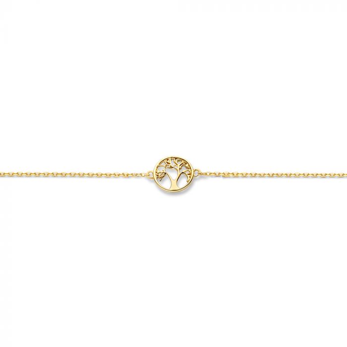 New Bling 9NBG-0354 Gouden Armband - Dames - Levensboom - 7 mm Doorsnee - Ankerschakel - 0,85 mm Dikte - 16 + 1 + 1 cm - 14 Karaat - Goud