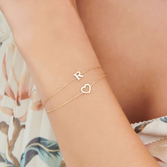 New Bling 9NBG-901R Gouden Armband met Letter R - 6mm - Ankerschakel - 16+1+1cm - 14 Karaat - Goud