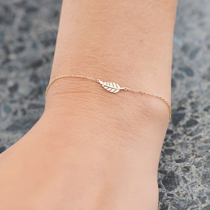 New Bling Goud 9NBG-0079 14 karaat gouden armband 16,5+1+1 cm - Veer 7x3 mm - Goud