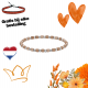 Frank 1967 7FB-0690 Kralen Armband 4mm - Rode Netwerk Steen - Staal - Rekbaar - 19cm - Oranje