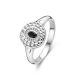 New Bling 9NB-1370-48 Zilveren Ring met Zwart Agaat - Ringetje - 10mm Doorsnee - Agaat 3x2mm - Maat 48 - Rhodium - Zilver